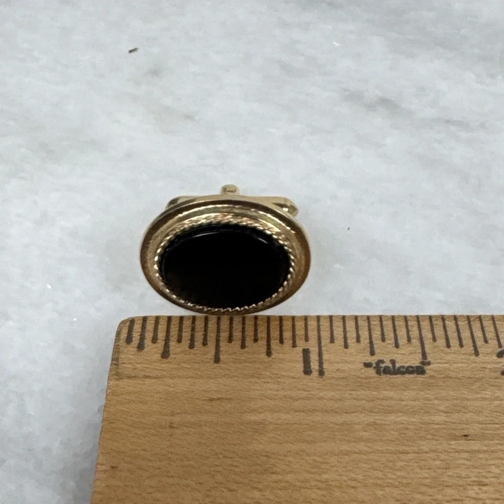 Vintage Avon Black Resin oval cufflinks raised polished and brushed gold tone
